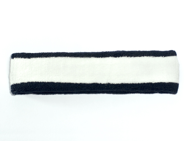 Thicker White w Navy trim Basketball Headband Pro [1piece]